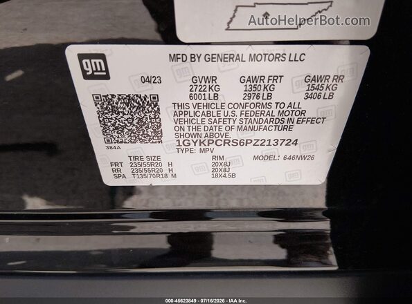1GYKPCRS6PZ213724 2023 CADILLAC XT6 Black Widok komory silnika