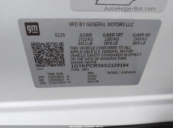 1GYKPCRS6SZ129184 2025 CADILLAC XT6 White Շարժիչի բաժամունքի տեսք