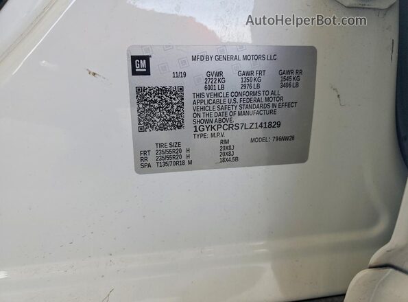 1GYKPCRS7LZ141829 2020 CADILLAC XT6 White Вид підкапотного простору