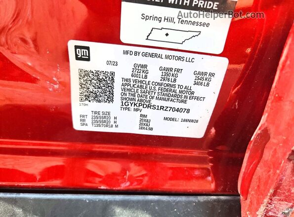 1GYKPDRS1RZ704078 2024 CADILLAC XT6 Red Вид підкапотного простору
