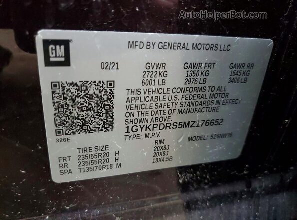 1GYKPDRS5MZ176652 2021 CADILLAC XT6 Burgundy Вид наклейки з VIN-кодом