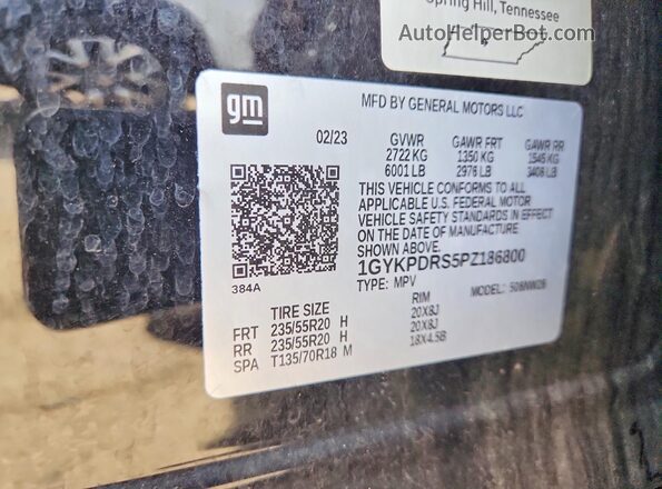 1GYKPDRS5PZ186800 2023 CADILLAC XT6 Black Вид наклейки з VIN-кодом