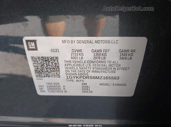 1GYKPDRS6MZ165563 2021 CADILLAC XT6 Серый Вид подкапотного пространства