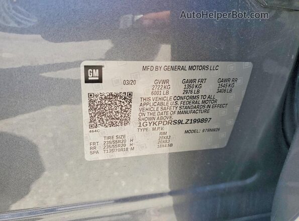 1GYKPDRS9LZ199897 2020 CADILLAC XT6 Gray Vista de la etiqueta del VIN