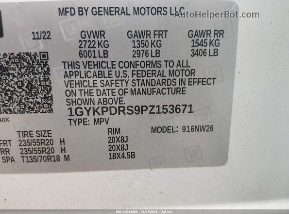 1GYKPDRS9PZ153671 2023 CADILLAC XT6 White Widok komory silnika