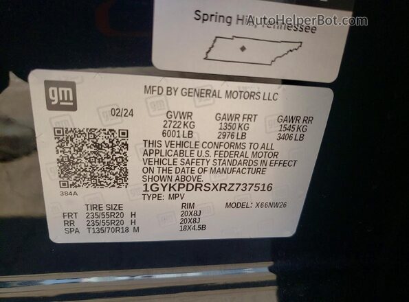 1GYKPDRSXRZ737516 2024 CADILLAC XT6 Черный Панорамный вид салона 360°