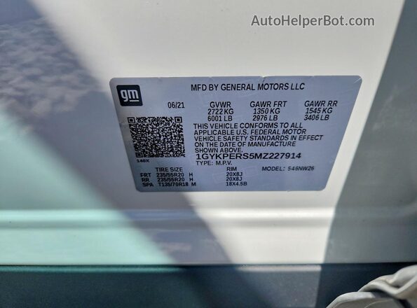 1GYKPERS5MZ227914 2021 CADILLAC XT6 Silver VIN sticker view