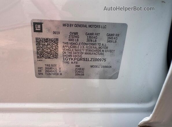 1GYKPGRS1LZ100975 2020 CADILLAC XT6 White უკანა სალონის ხედი