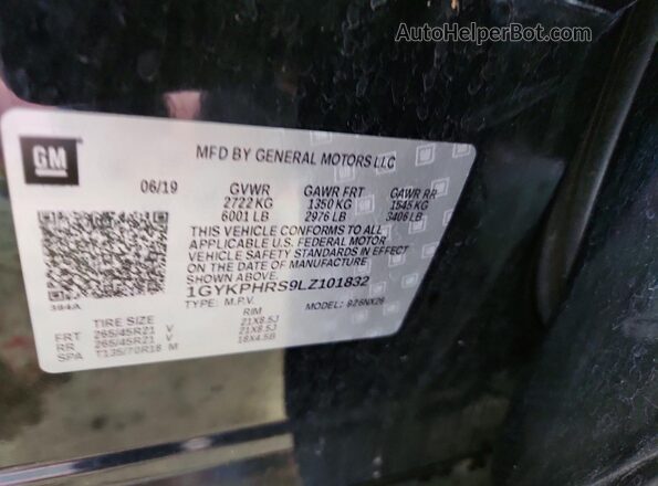 1GYKPHRS9LZ101832 2020 CADILLAC XT6 Black Вид наклейки з VIN-кодом