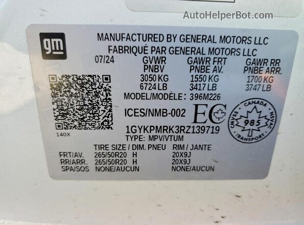 1GYKPMRK3RZ139719 2024 CADILLAC OTHER White Панорамний вид салону 360°