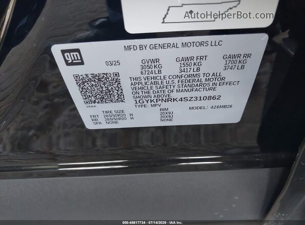 1GYKPNRK4SZ310862 2025 CADILLAC OTHER Черный Вид подкапотного пространства