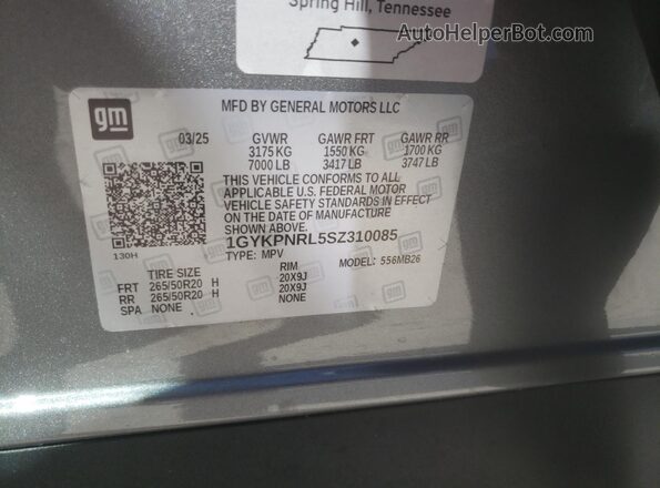 1GYKPNRL5SZ310085 2025 CADILLAC OTHER Gray VIN sticker view