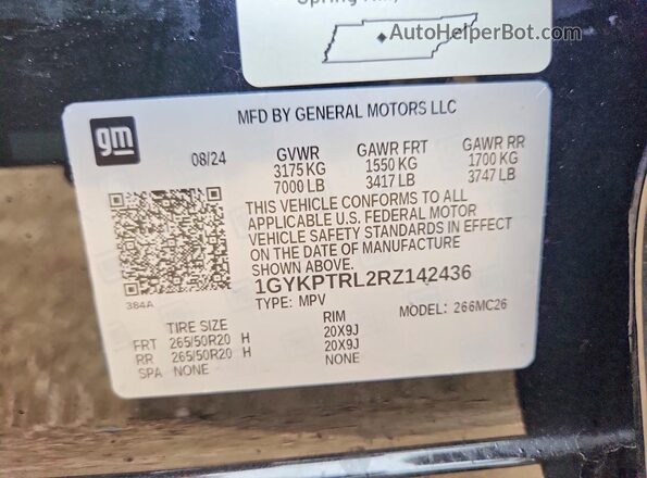 1GYKPTRL2RZ142436 2024 CADILLAC OTHER Черный Вид подкапотного пространства