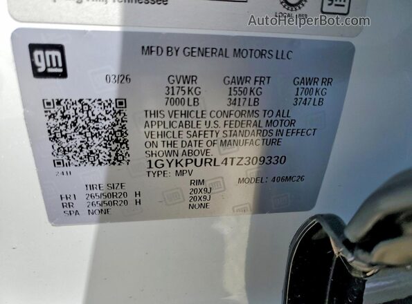 1GYKPURL4TZ309330 2026 CADILLAC OTHER Белый Вид наклейки с VIN-кодом