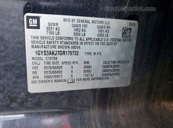 1GYS3AKJ7GR179732 2016 CADILLAC ESCALADE Black Vista de la etiqueta del VIN