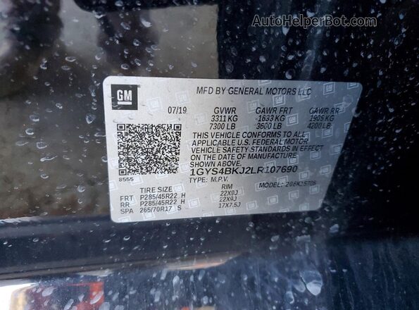 1GYS4BKJ2LR107690 2020 CADILLAC ESCALADE Black VIN კოდის სტიკერის ხედი