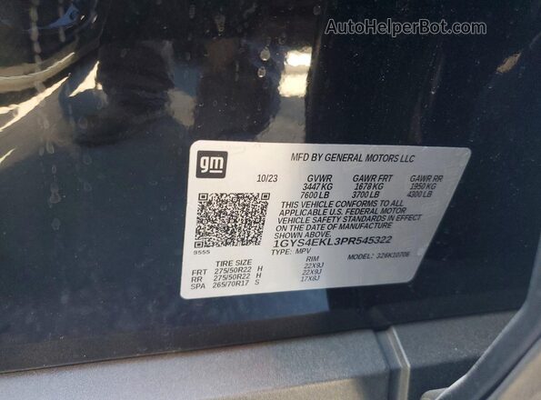 1GYS4EKL3PR545322 2023 CADILLAC ESCALADE Черный Вид наклейки с VIN-кодом