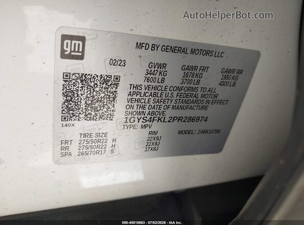 1GYS4FKL2PR286974 2023 CADILLAC ESCALADE White ძრავის განყოფილების ხედი