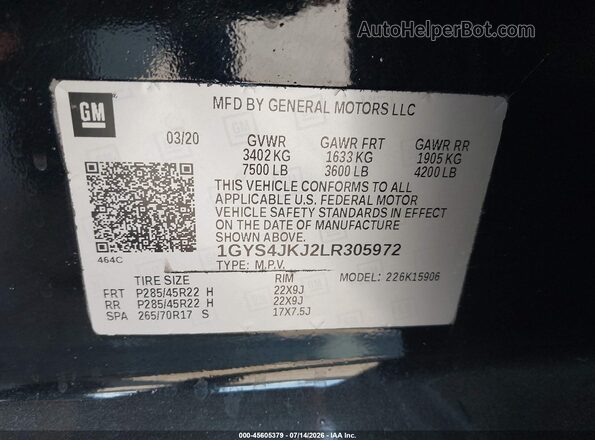 1GYS4JKJ2LR305972 2020 CADILLAC ESCALADE Black Engine compartment view