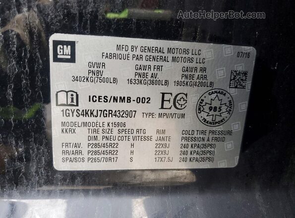 1GYS4KKJ7GR432907 2016 CADILLAC ESCALADE Черный Панорамный вид салона 360°