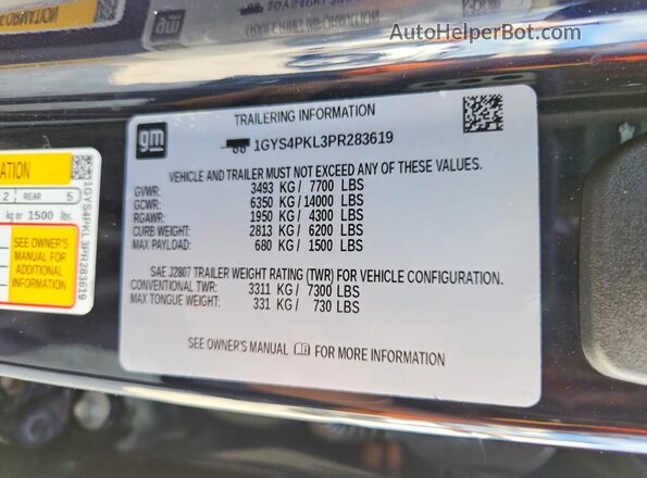 1GYS4PKL3PR283619 2023 CADILLAC ESCALADE Blue Vista de la etiqueta del VIN