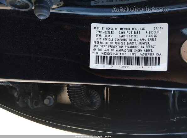1HGCR2F04HA014397 2017 HONDA ACCORD Black Vista del compartimento del motor