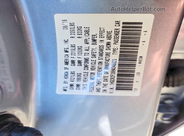 1HGCR2F06HA046820 2017 HONDA ACCORD Silver Widok komory silnika