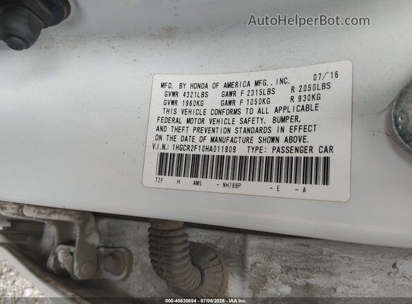 1HGCR2F10HA011909 2017 HONDA ACCORD White ძრავის განყოფილების ხედი