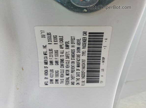 1HGCR2F11HA304797 2017 HONDA ACCORD White VIN sticker view
