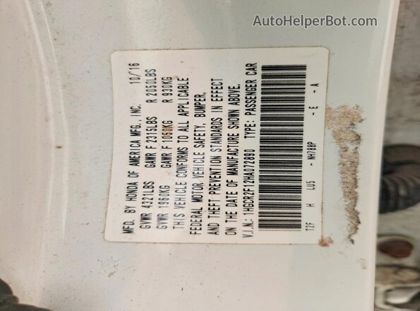 1HGCR2F12HA072890 2017 HONDA ACCORD White VIN sticker view