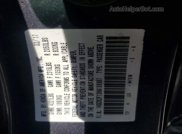 1HGCR2F13HA159987 2017 HONDA ACCORD Gray Շարժիչի բաժամունքի տեսք