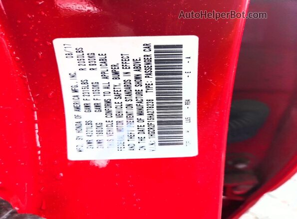 1HGCR2F15HA278236 2017 HONDA ACCORD Red ძრავის განყოფილების ხედი