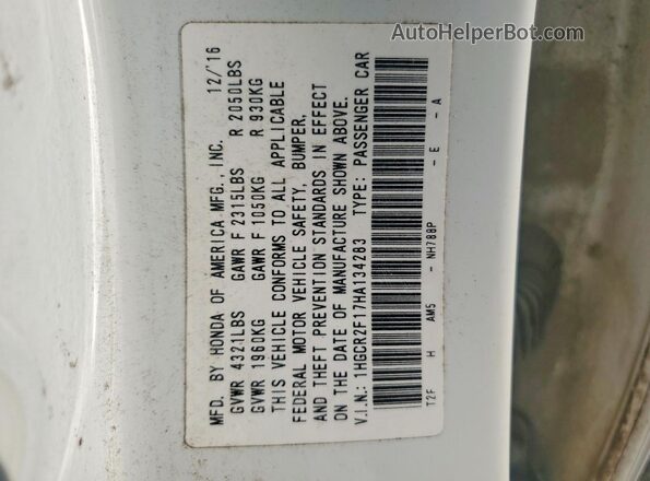 1HGCR2F17HA134283 2017 HONDA ACCORD White Вид наклейки з VIN-кодом