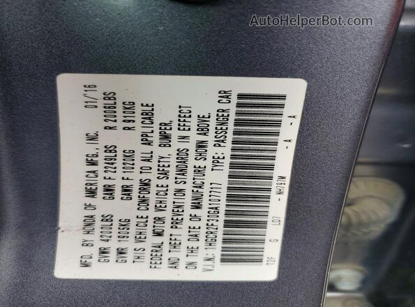 1HGCR2F30GA107717 2016 HONDA ACCORD Gray Вид підкапотного простору