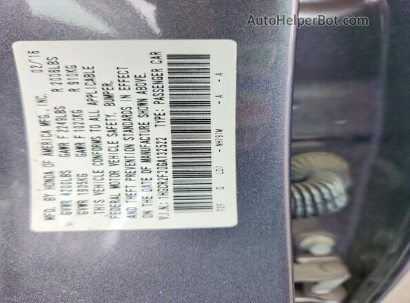 1HGCR2F30GA132522 2016 HONDA ACCORD Gray Вид підкапотного простору