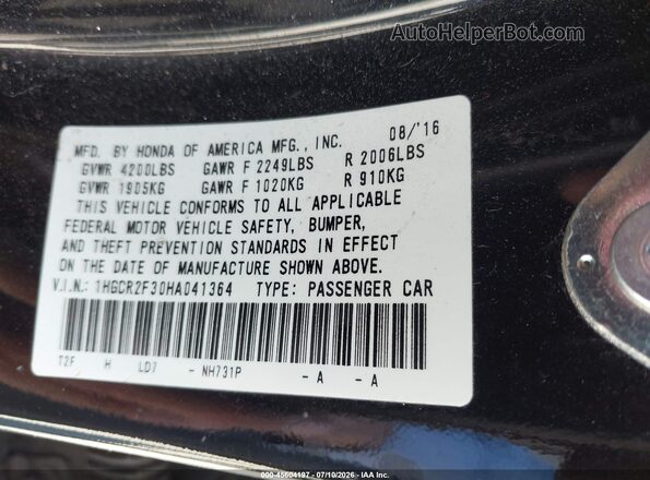 1HGCR2F30HA041364 2017 HONDA ACCORD Black Widok komory silnika