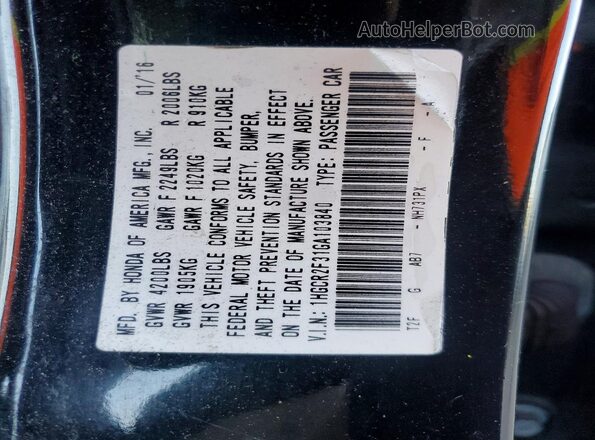 1HGCR2F31GA103840 2016 HONDA ACCORD Black Вид наклейки з VIN-кодом