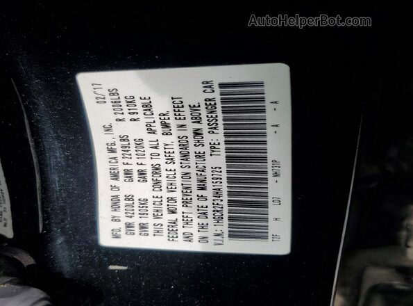 1HGCR2F34HA159725 2017 HONDA ACCORD Black Вид наклейки з VIN-кодом