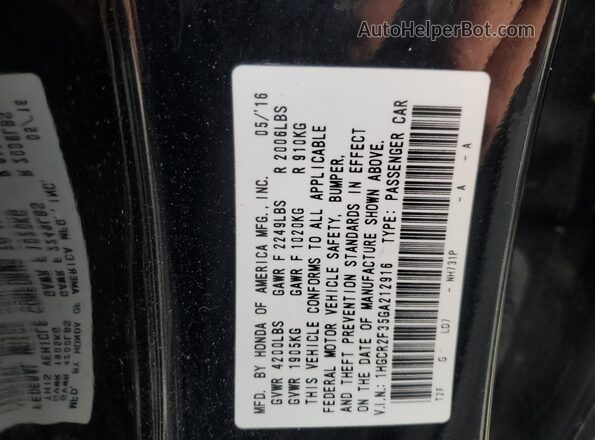 1HGCR2F35GA212916 2016 HONDA ACCORD Black VIN sticker view