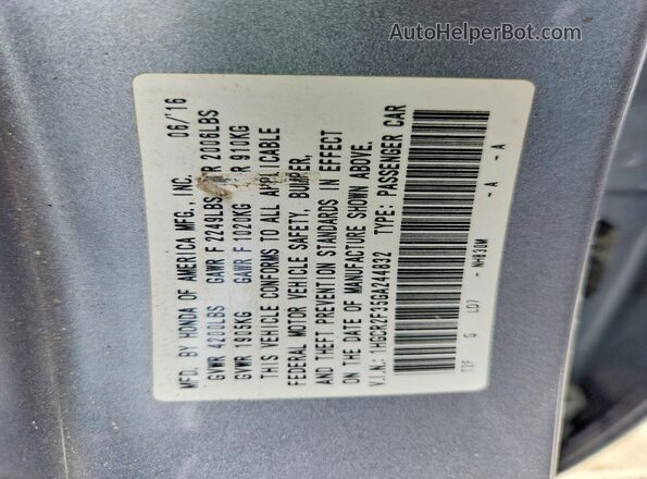 1HGCR2F35GA244832 2016 HONDA ACCORD Silver Widok naklejki z numerem VIN