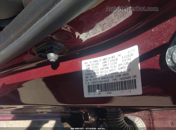 1HGCR2F35HA148362 2017 HONDA ACCORD Red ძრავის განყოფილების ხედი