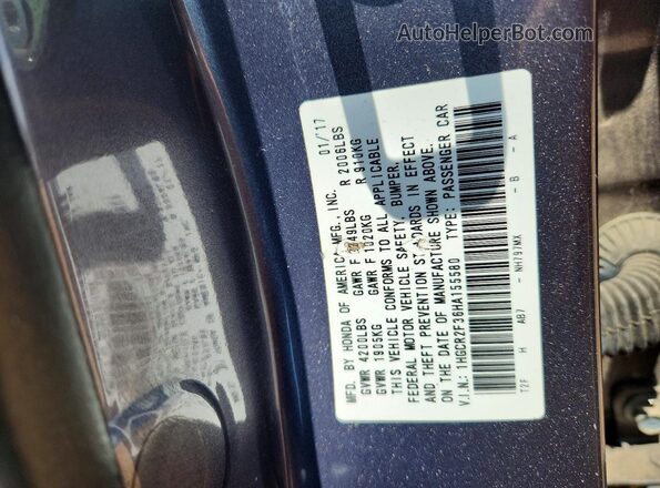 1HGCR2F36HA155580 2017 HONDA ACCORD Gray Vista del compartimento del motor