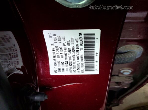 1HGCR2F36HA187378 2017 HONDA ACCORD Burgundy Engine compartment view