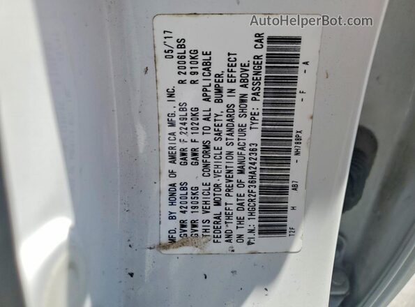 1HGCR2F36HA242363 2017 HONDA ACCORD White Вид наклейки з VIN-кодом