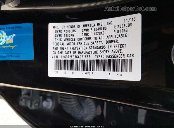 1HGCR2F38GA071582 2016 HONDA ACCORD Black Widok komory silnika