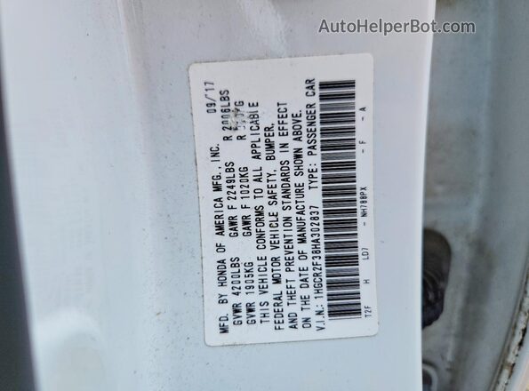 1HGCR2F38HA302837 2017 HONDA ACCORD White Շարժիչի բաժամունքի տեսք