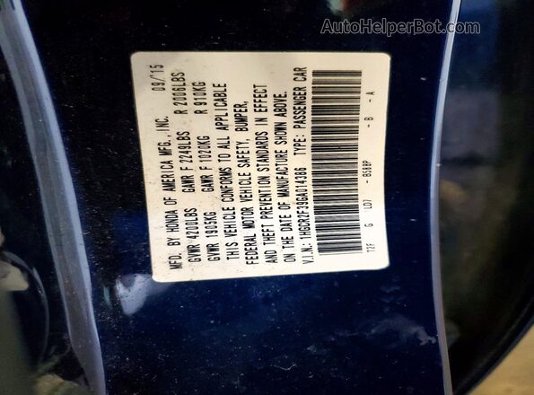 1HGCR2F39GA014386 2016 HONDA ACCORD Синий Вид подкапотного пространства