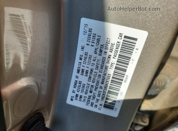 1HGCR2F39GA093669 2016 HONDA ACCORD Beige ძრავის განყოფილების ხედი