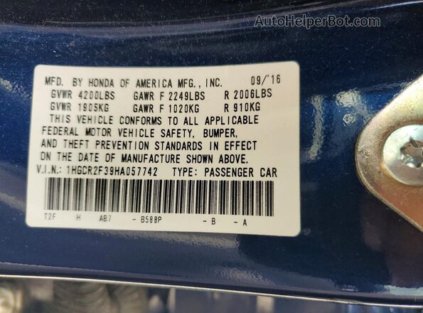 1HGCR2F39HA057742 2017 HONDA ACCORD Blue Вид підкапотного простору