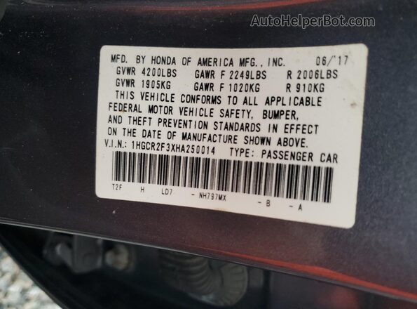 1HGCR2F3XHA250014 2017 HONDA ACCORD Gray Շարժիչի բաժամունքի տեսք